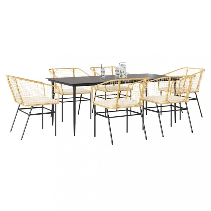 Gossi set de sufragerie de gradina de 7 piese sticla poliratan maro