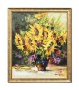 Tablou cu florea soarelui pictat manual inramat, Puritate, 65x55cm ulei pe panza in cutit 3D, rama din lemn, Geo Ungureanu