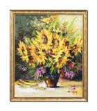 Cumpara ieftin Tablou cu florea soarelui pictat manual inramat, Puritate, 65x55cm ulei pe panza in cutit 3D, rama din lemn, Geo Ungureanu