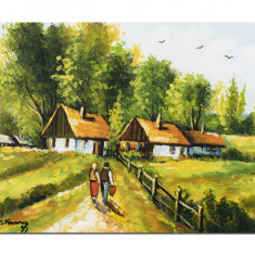 Tablou pictat manual living, hol, Amintiri din copilarie, 60x40cm ulei pe panza