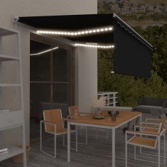 vidaXL Copertină retractabilă manual cu stor&amp;LED, antracit, 4,5x3 m