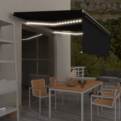 vidaXL Copertină retractabilă manual cu stor&amp;amp;LED, antracit, 4,5x3 m foto
