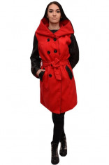 Palton rafinat , bicolor rosu-negru cu inserti de piele foto