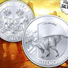 Sierra Leone 1 dollar Argintiu 2015 UNC Iguanodon 40mm