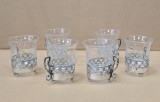 SERVICIU DE 6 PAHARE DIN CRISTAL , CU SUPORT DE ARGINT , PENTRU BAUTURI APERITIVE , ITALIA , SEC. XX