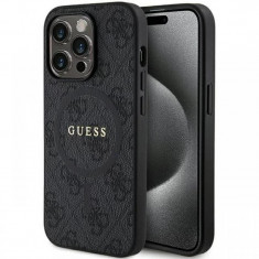 Guess Husa PU Leather 4G Colored Ring MagSafe iPhone 14 Pro Max Negru