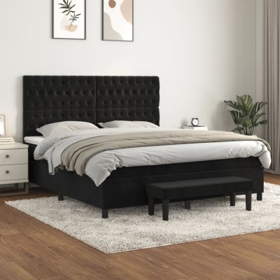 Gossi pat box spring cu saltea, negru, 180x200 cm, catifea foto