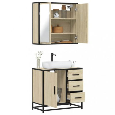 Set mobilier de baie, 2 piese, stejar sonoma, lemn prelucrat foto