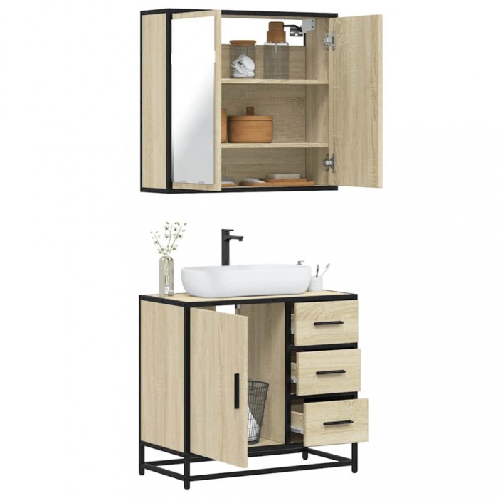 Set mobilier de baie, 2 piese, stejar sonoma, lemn prelucrat