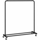 SONGMICS Suport haine mobil cu roti si polita inferioara,cadru metalic,stil industrial,110x38x142 cm,negru