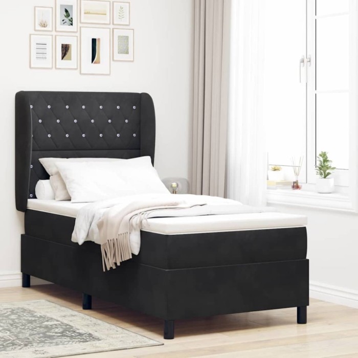 vidaXL Pat cu arcuri cu saltea cu headboard Negru 100 x 200 cm Catifea 3340864