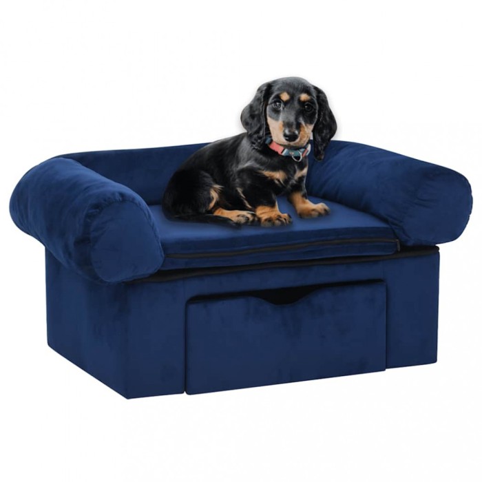 Gossi canapea pentru caini, cu sertar, albastru, 75x50x38 cm, plus