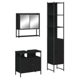 Set mobilier de baie, 3 piese, negru, lemn compozit