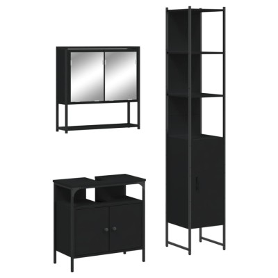 Set mobilier de baie, 3 piese, negru, lemn compozit foto