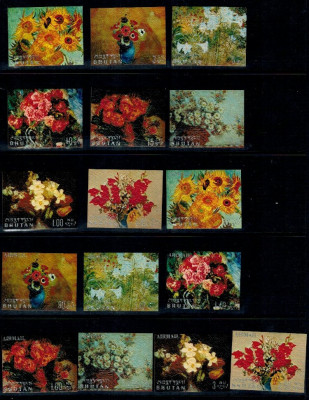 Bhutan 1970 - Picturi, flori, serie cu P.A. timbre in relief (em foto