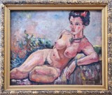 Cumpara ieftin Vasile VARGA (1921-2005)-Nud culcat, pictură &icirc;n ulei, Realism