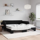 vidaXL Pat de zi cu extensie, negru, 100x200 cm, catifea