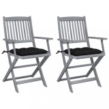 Set 2 Scaune Pliabile Exterior Gossi, Lemn Acacia, Perne Negre Incluse, 54x57x91 cm