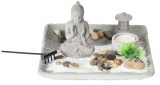 Suport pentru lumanare Buddha zen garden, 20.7x20.7x12.5 cm, ciment, gri, Excellent Houseware