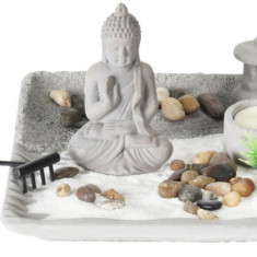 Suport pentru lumanare Buddha zen garden, 20.7x20.7x12.5 cm, ciment, gri