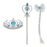 Set Accesorii Păr, Model Tiare-Baghete, 3 Piese, Argintiu, Pietre Bleu, Oem
