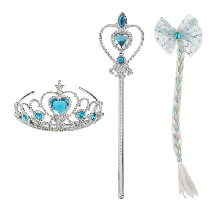 Set Accesorii Păr, Model Tiare-Baghete, 3 Piese, Argintiu, Pietre Bleu