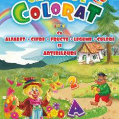 Carte de colorat Jumbo cu alfabet, cifre, fructe, legume, culori si abtibilduri