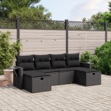 Cumpara ieftin Set mobilier de grădină cu perne, 6 piese, negru, poliratan