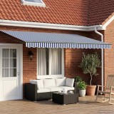 VidaXL Cort Electric Retractabil 4.5x3m Albastru/Alb Cu LED Senzor Vreme