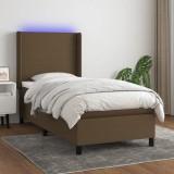 vidaXL Pat cu arcuri, saltea și LED, maro &icirc;nchis, 100x200 cm, textil
