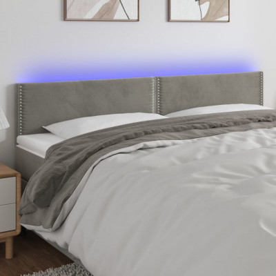 vidaXL Tăblie de pat cu LED, gri deschis, 200x5x78/88 cm, catifea foto