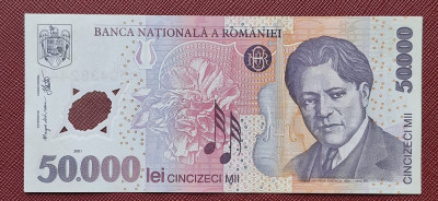 Romania, 50,000 Lei 2001, George Enescu, Aunc, polimer, seria ...2449 foto