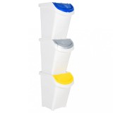 VidaXL Coșuri de gunoi stivuibile cu capace, 3 buc., alb, 120 L, PP