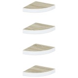 Cumpara ieftin Rafturi de perete de colt 4 buc. stejar si alb 25x25x3,8cm MDF
