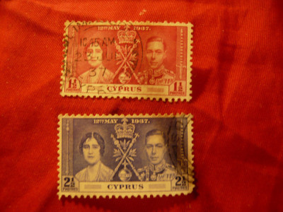 2 Timbre Cipru Colonie Britanica 1937 - Incoronare Rege George V ,2 val. stampil foto