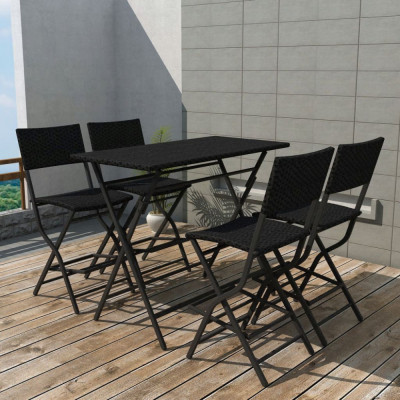 vidaXL Set mobilier exterior pliabil, 5 piese, negru oțel, poliratan foto