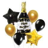 Set Baloane Petrecere Crăciun, Model Sticlă de șampanie și Stele, Multicolor, 7 Bucăți, Folie și Latex, Oem