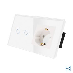 Intrerupator Dublu Cap Scara / Cruce + Priza cu Rama din Sticla LUXION, Serie A SmartElectro IntelligentHouse foto