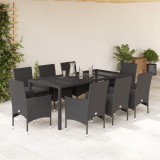 vidaXL Set mobilier de grădină cu perne 9 piese negru poliratan&amp;sticlă 3278548