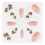 Unghii False cu Aplicare Ușoară, Set 12 buc, Almond, Roz Glitter și Transparente cu Fluturi, CMCLASS