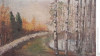 Tablou Peisaj cu mesteceni, ulei pe carton 30x52 cm L. Patrascu 88, Peisaje, Realism