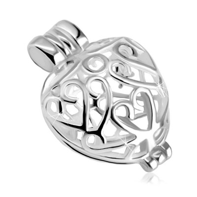 Pandantiv din argint 925 - inimă convexă &amp;icirc;mpodobită cu ornamente, suprafață strălucitoare foto