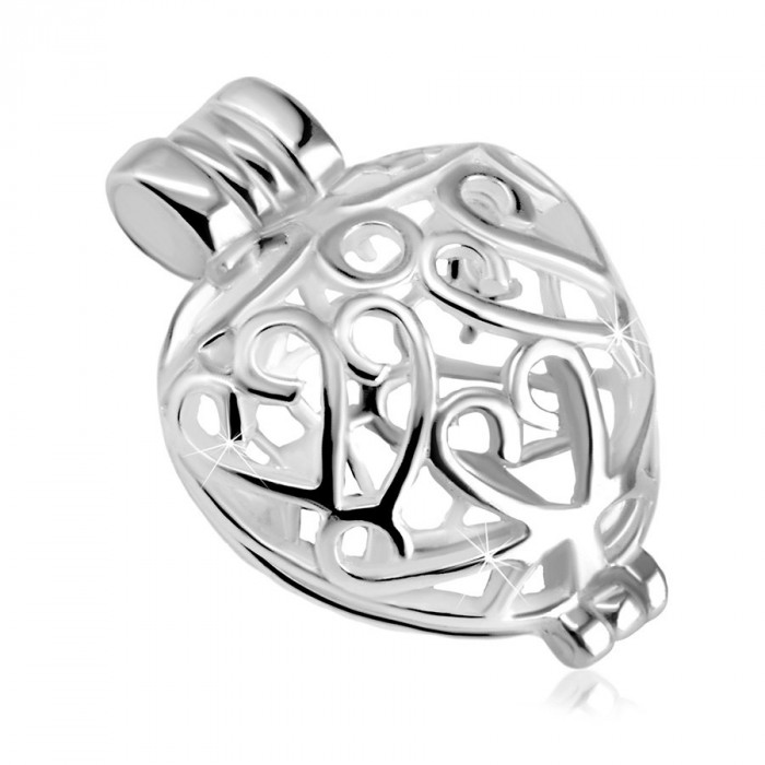 Pandantiv din argint 925 - inimă convexă &icirc;mpodobită cu ornamente, suprafață strălucitoare
