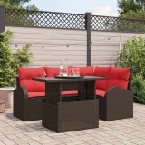 vidaXL Set de canapele pentru grădină 5 pcs Maro și roșu poliratan 3348640