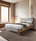 Cumpara ieftin Pat tapitat din lemn Siera 140x200, cu somiera fixa, culoare Gri