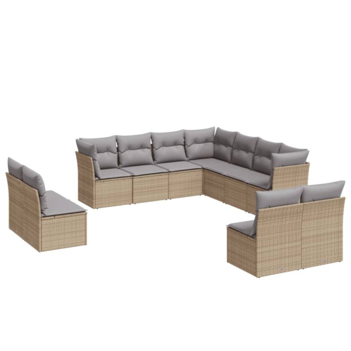 Set canapele de gradina cu perne, 11 piese, bej, poliratan