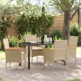vidaXL Set de masă pentru grădină cu pernă 5 pcs Bej Rattan poli