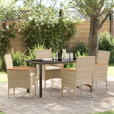vidaXL Set de masă pentru grădină cu pernă 5 pcs Bej Rattan poli 3379858 foto