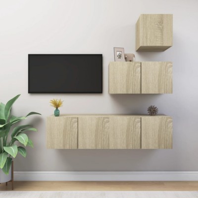 Gossi set de dulapuri tv, 4 piese, stejar sonoma, lemn prelucrat foto