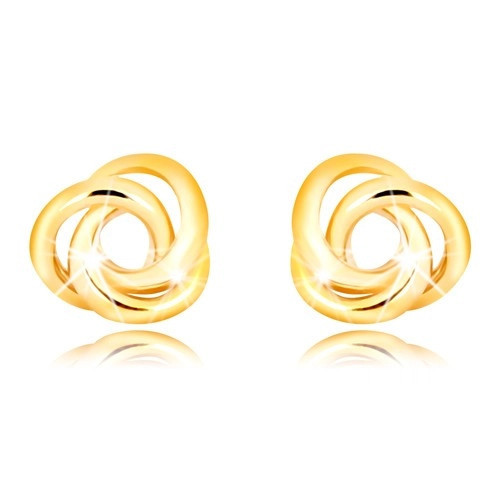 Cercei din aur galben 375 - trei cercuri &icirc;mpletite &icirc;ntre ele, &icirc;nchidere tip fluturaș